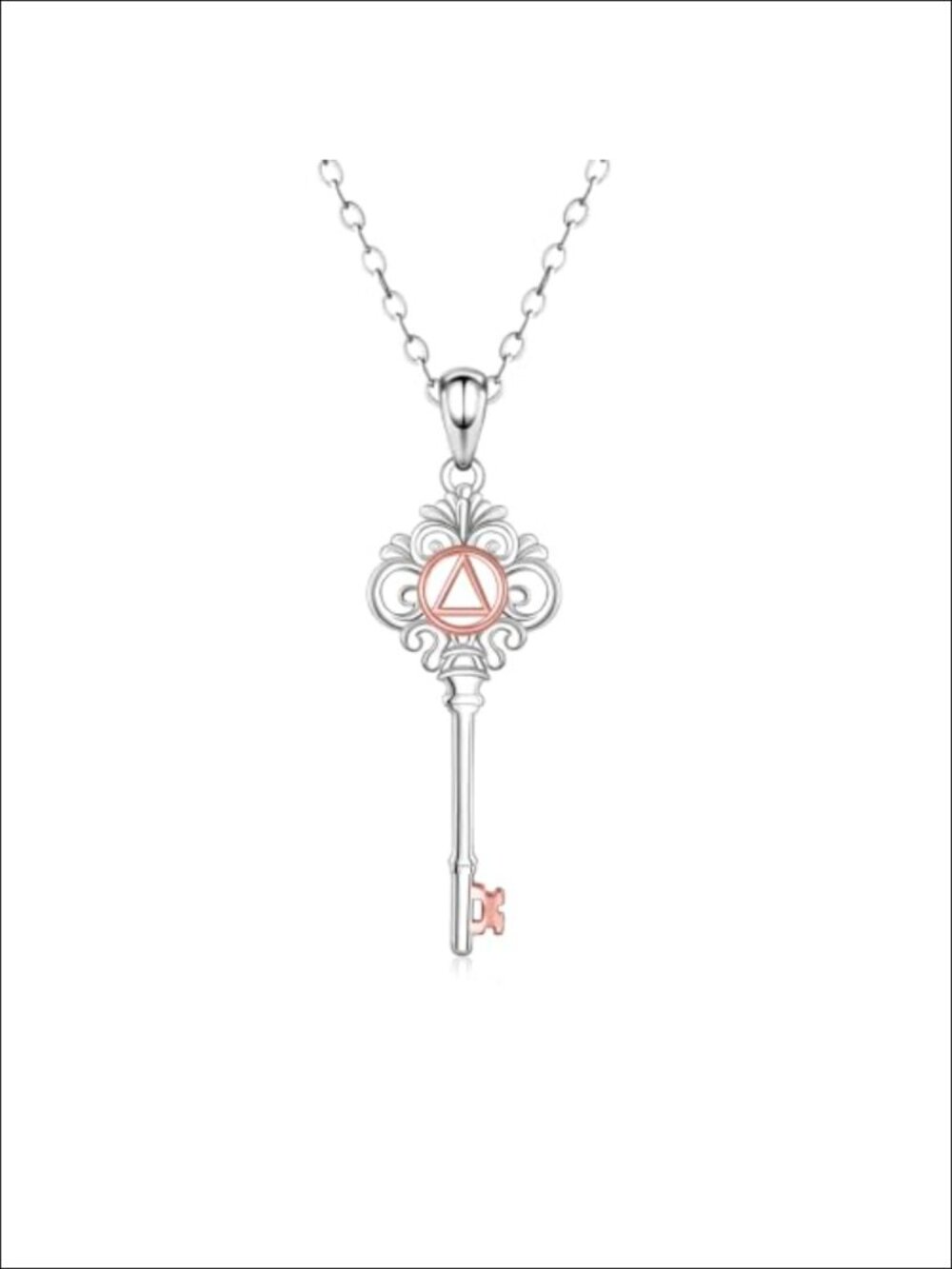 AA Sobriety Necklace 925 Sterling Silver Key Pendant Recovery Gift